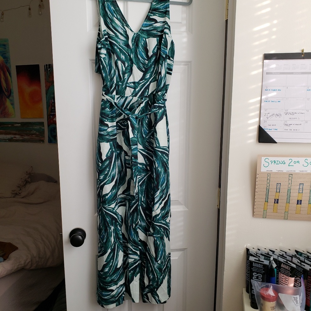Palm Leaf Pocketed Flowy Jumpsuit